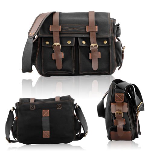 Men's Vintage Canvas Satchel School Military Shoulder Bag Messenger